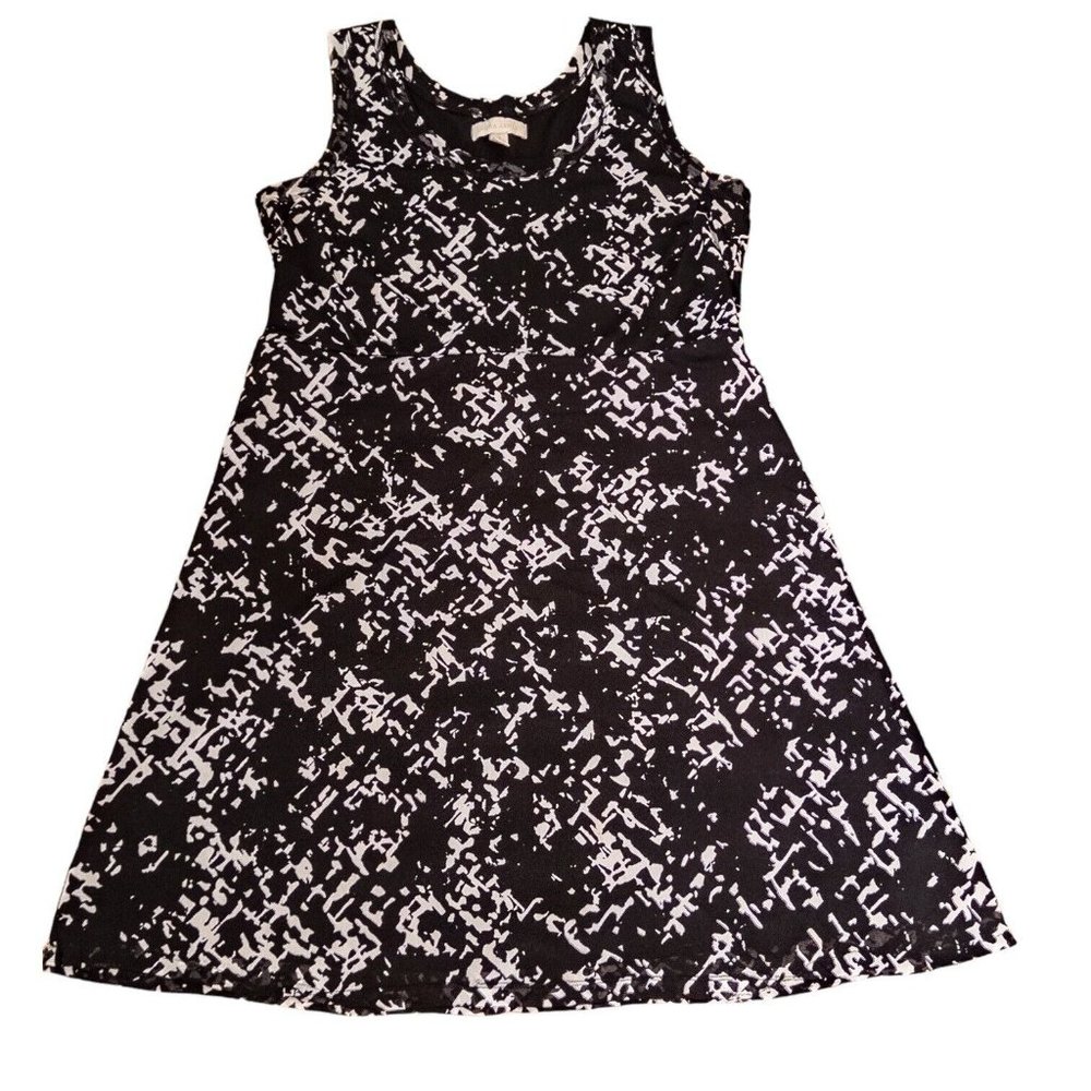 Vintage Laura Ashley A Line Abstract Print Dress Women’s Size 1X Black White